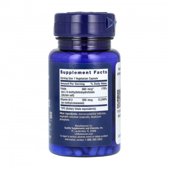 Life Extension BioActive Folate & Vitamin B12 - 90 vcaps (Пошкоджена банка) 2024-11-0223
