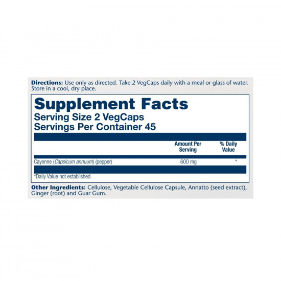 Solaray Cool Cayenne Pepper 40,000 HU 600mg - 90 vcaps 2023-10-6757