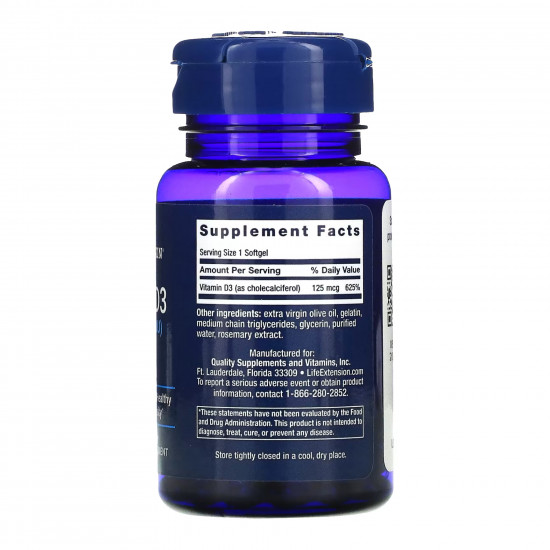 Life Extension Vitamin D3 125 mcg (5000 IU) - 60 softgels 2022-10-1906