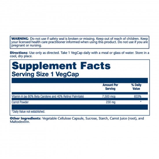 Solaray Vitamin A Dry Form 7600mcg - 60 caps 100-82-2016145-20
