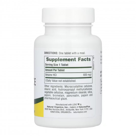 Nature's Plus Betaine Hydrochloride 600mg - 90 tabs 2023-10-6846