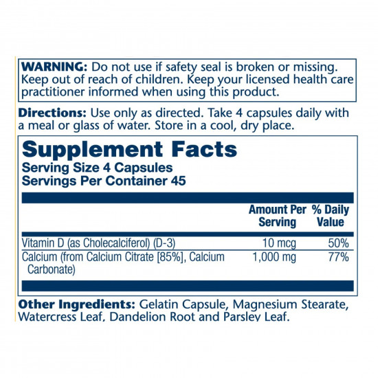 Solaray Calcium Citrate w/Vit D-3 1000mg - 180 caps 2023-10-2416