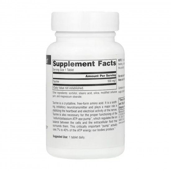 Source Naturals Taurine 500 mg - 60 tabs 2023-10-6145