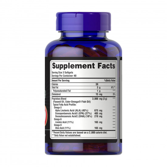 Puritans Pride Triple Omega 3-6-9 Fish & Flax Oils - 120 softgels 2023-10-7007
