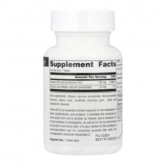 Source Naturals Vitamin B-6 100 mg - 100 tabs (Пошкоджена етикетка) 2024-11-0183