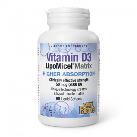 Natural Factors Vitamin D3 LipoMicel Matrix - 90 softgels 2024-11-0576