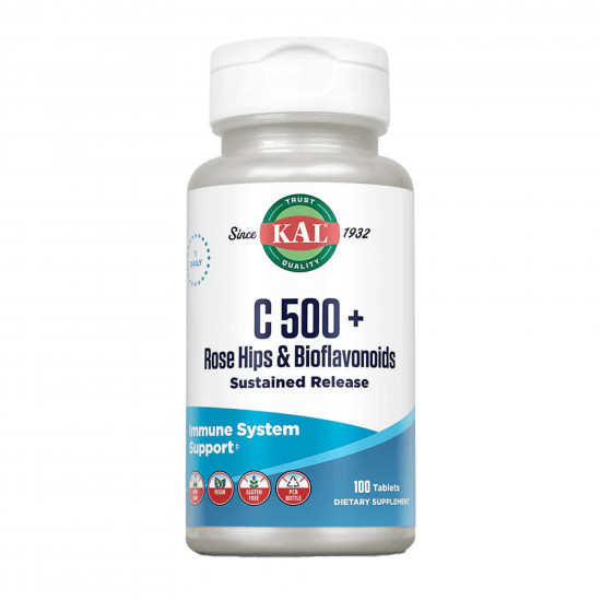KAL C 500 + Rose Hips & Bioflavonioids Sustained Release - 100 tabs 2023-10-4417 KAL C 500 + Rose Hips & Bioflavonioids Sustained Release - 100 tabs 2023-10-4417