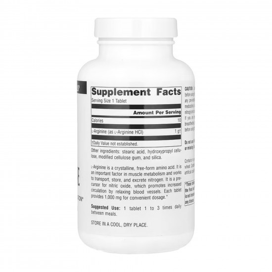 Source Naturals L-Arginine 1000 mg - 100 tabs 2023-10-6148