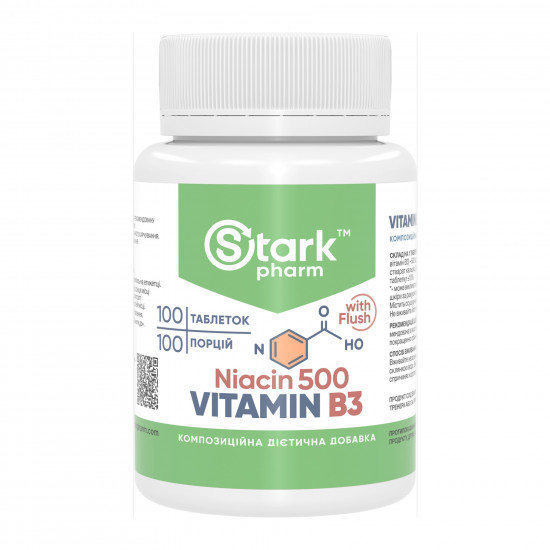 Stark Pharm Stark Niacin Vitamin B3 with Flush 500mg - 100 tabs 2023-10-5822 Stark Pharm Stark Niacin Vitamin B3 with Flush 500mg - 100 tabs 2023-10-5822