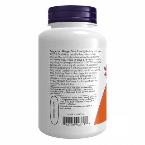Now Foods Sunflower Lecithin 1200 mg - 100 sgels 2022-10-0076