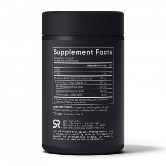 Sport Research Omega-3 Fish Oil Alaska 625mg - 120 mini softgels 2023-10-4009