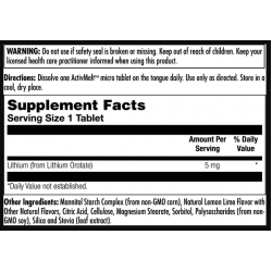 Lithium Orotate 5mg - 90 tabs Lemon Lime