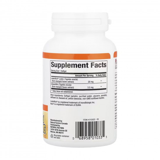 Natural Factors Lutein 20mg - 120 softgels 2023-10-6542
