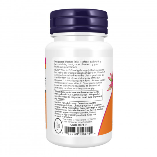 Now Foods Vitamin D-3 5000 IU - 30 softgels 2023-10-3275