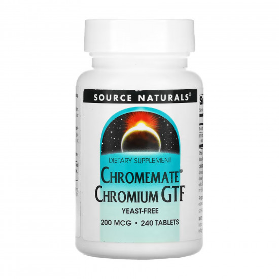 Source Naturals ChromeMate® Chromium GTF 200 mcg, Yeast Free - 240 tabs (Пошкоджена банка) 2023-10-7878