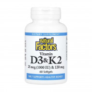 Vitamin D3 & K2 25 mcg (1000 IU) & 120 mcg - 60 softgels