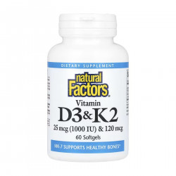 Vitamin D3 & K2 25 mcg (1000 IU) & 120 mcg - 60 softgels