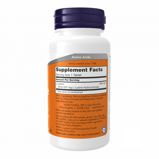Now Foods LYSINE 500mg - 100 tabs (Пошкоджена банка) 2024-11-0296