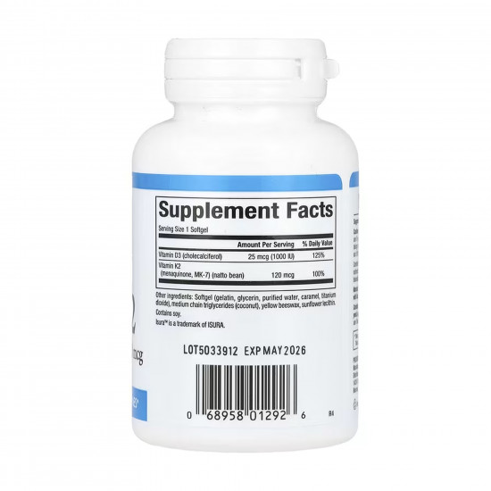 Natural Factors Vitamin D3 & K2 25 mcg (1000 IU) & 120 mcg - 120 softgels 2023-10-6544