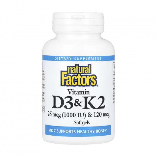 Natural Factors Vitamin D3 & K2 25 mcg (1000 IU) & 120 mcg - 120 softgels 2023-10-6544