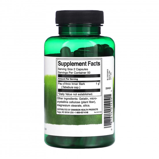 Swanson Pau d'Arco 500 mg - 100caps 100-82-0570790-20