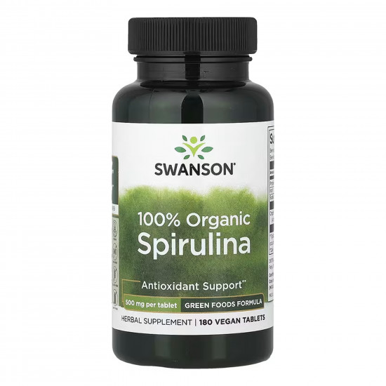 Swanson Certified Organic Spirulina 500mg - 180 tabs 100-65-3295022-20