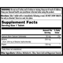 Betaine HCl Plus 250mg - 100 tabs