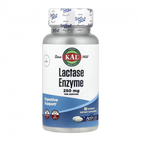 KAL Lactase Enzyme 250mg - 60 softgels 2023-10-5695