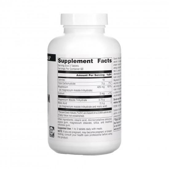 Source Naturals Magnesium Malate 1250 mg - 180 tabs 2023-10-2678