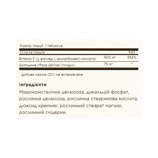 Solgar Vitamin C 500mg with Rose Hips - 100 tabs 100-39-0726512-20