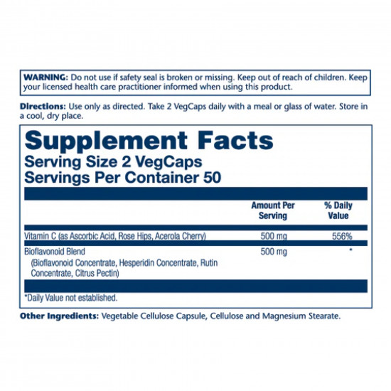 Solaray Vitamin C & Bioflavonoids 1:1 500mg - 100 vcaps 2023-10-3153
