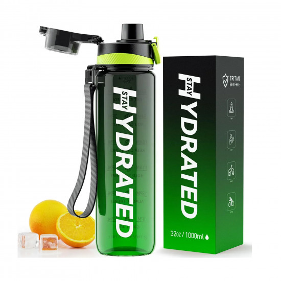 Brave Hydrated Water Bottle - 1000ml Tritan Green Black 2023-10-6943