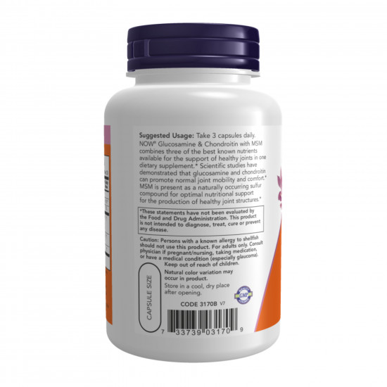 Now Foods Glucosamine & Chondroitin with MSM - 180 vcaps 2023-10-3872