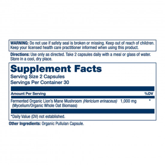 Solaray Organic Lion's Mane Fermented 1000mg - 60 caps 2023-10-2120