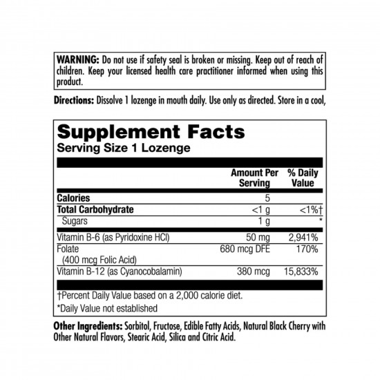 KAL B-6 B-12 Folic Acid - 60 tabs Black Cherry 2023-10-3157