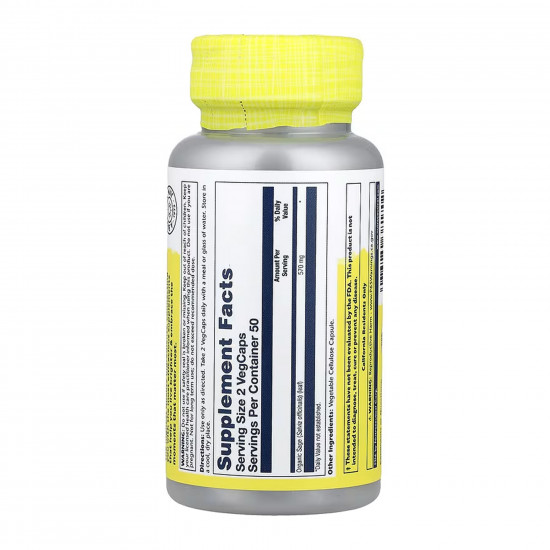 Solaray Organically Grown Sage Leaf 570mg - 100 vcaps 2023-10-6975