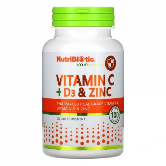 Nutribiotic Vitamin C+D3 & Zinc - 100 caps 2022-10-3008 Nutribiotic Vitamin C+D3 & Zinc - 100 caps 2022-10-3008