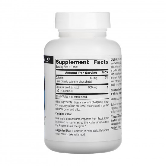 Source Naturals Guarana Energizer™ 900mg - 60 tabs (Пошкоджена етикетка) 2024-11-0202