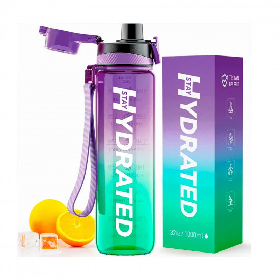 Brave Hydrated Water Bottle - 1000ml Tritan Green Purple (Пошкоджена упаковка) 2024-11-0425