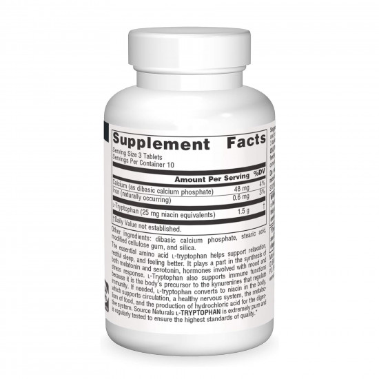 Source Naturals L-Tryptophan 500 mg - 30 tabs 2023-10-6163