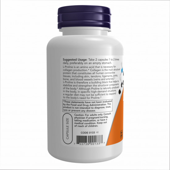 Now Foods L-Proline 500mg - 120 vcaps 100-91-5917393-20