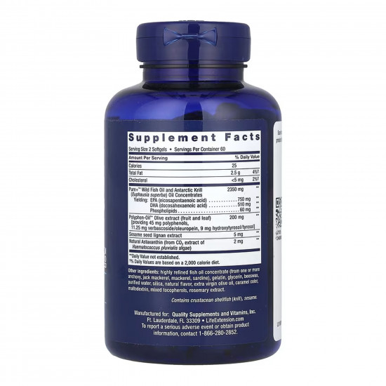Life Extension Super Omega-3 Plus EPA/DHA Fish Oil, Sesame Lignans, Olive Extract, Krill & Astaxanthin - 120 softgels 2023-10-2658