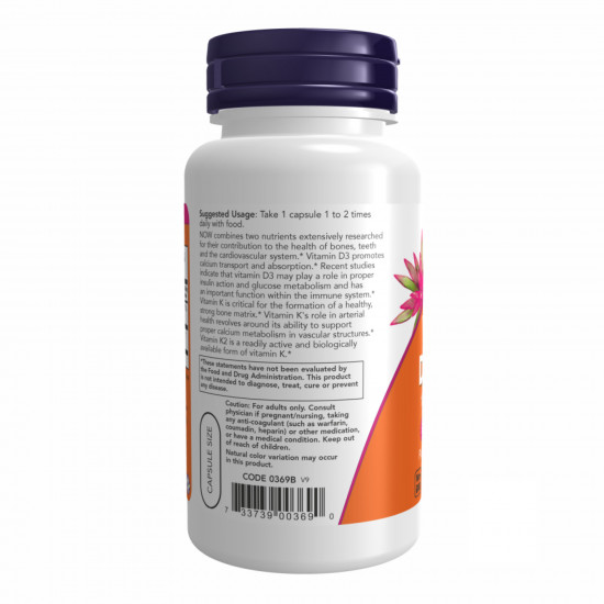 Now Foods Vitamin D3+K2 1000 IU - 120 vcaps 100-52-9428809-20