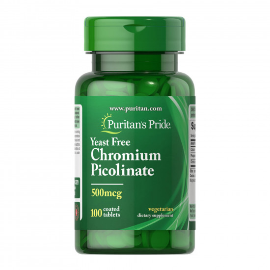 Puritans Pride Chromium Picolinate 500 mcg Yeast Free - 100 tabs 100-40-2085430-20