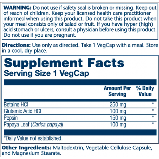 Solaray Betaine HCl 250mg - 180 vcaps 2022-10-1016