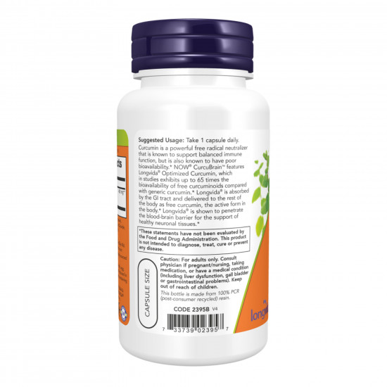 Now Foods CurcuBrain™ 400mg - 50 vcaps 2023-10-4545