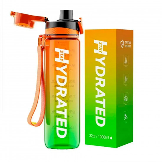Brave Hydrated Water Bottle - 1000ml Tritan Green Orange 2023-10-6944
