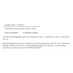Magnesium 500 mg - 100 tablets (Пошкоджена банка)