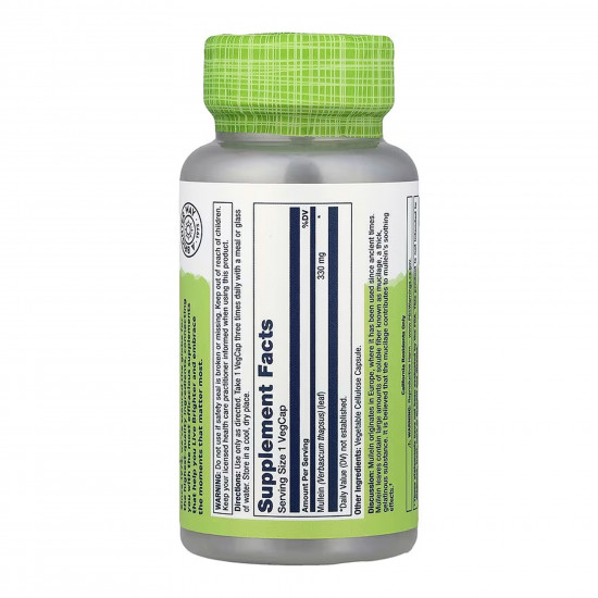 Solaray Mullein Leaf 330mg - 100 vcaps 2023-10-6980