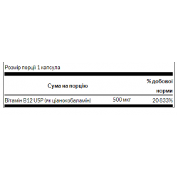 Vitamin B-12 500mcg - 30caps (Пошкоджена банка)